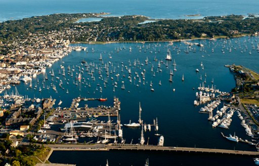 Newport harbour filled with yachts