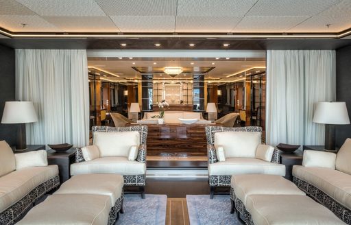 enclosed veranda and main salon aboard charter yacht ‘Party Girl’ 