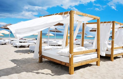 Beach beds in Nikki Beach in Ibiza