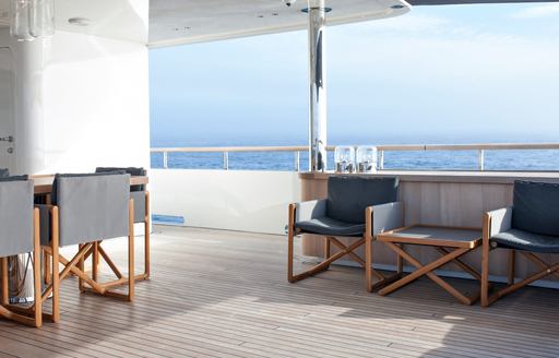 small seating area overlooking ocean on board expedition yacht RH3