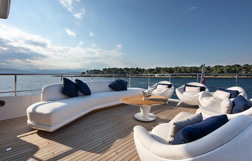 seating area with contemporary sofas and armchairs on the aft deck of motor yacht URIAMIR 