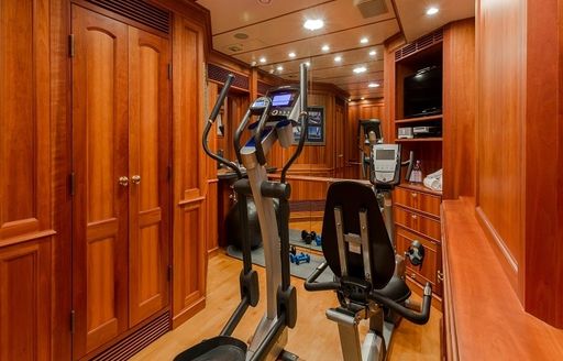 gymnasium aboard classically-styled expedition yacht PIONEER