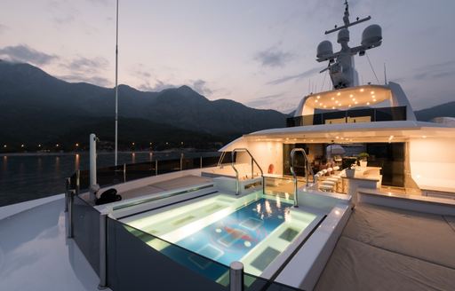 spa pool lights up on luxury yacht IRIMARI as sun sets