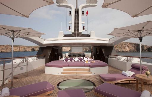 Sun loungers on the sundeck of superyacht 'St David'