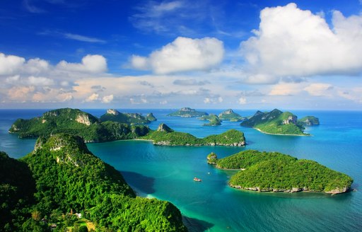 Lush rain-forest-clad islands in the Gulf of Thailand