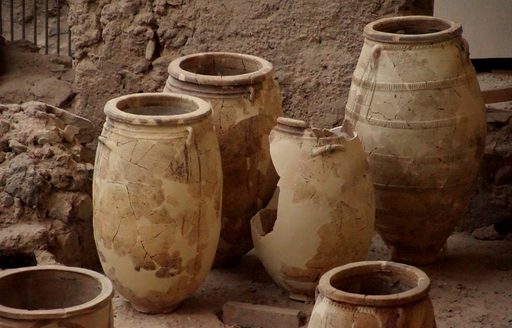 Clay jugs in ancient town of Akrotiri