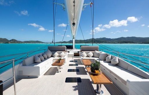 Overview of the aft deck onboard charter yacht OHANA