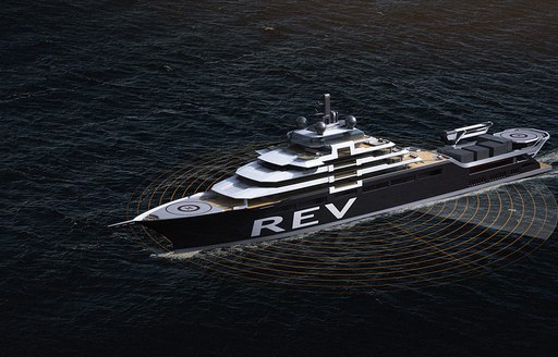Expedition yacht REV underway aerial shot