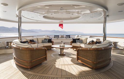 comfortable lounge area on main deck aft of superyacht KATHARINE 