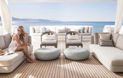 luxury yacht TURQUOISE deck seating and sunbathing areas