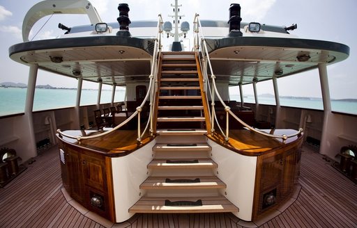 stairs up to sundeck on board luxury yacht huntress
