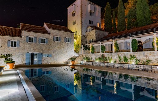Hotel Martinis Marchi Croatia beautiful pool lit up at night