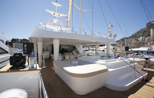 Jacuzzi and sun pads on sundeck of charter yacht KATINA 