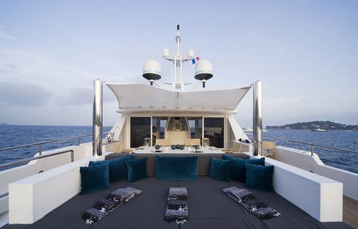 aft section of the sundeck aboard motor yacht CYAN with sunpads