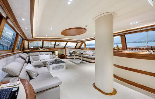 Overview of the main salon lounge onboard sailing yacht charter ALESSANDRO I