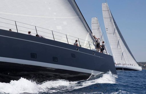 two yachts cut through the water when competing at Superyacht Cup Palma 2018 