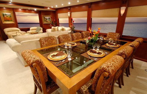 Dining space on-board motor yacht Ocean Pearl