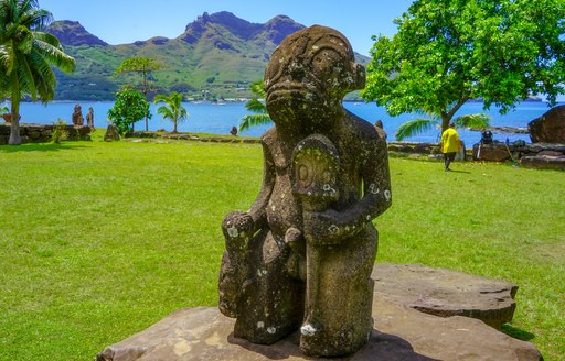 French Polynesia, Marquesas, Nuku Hiva island, Tiki statue on ritual places