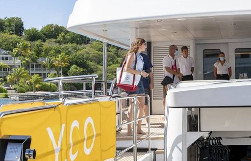 Visitors on board a yacht at the Antigua Charter Show 2021