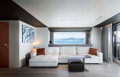 sofa seating in sky lounge of superyacht