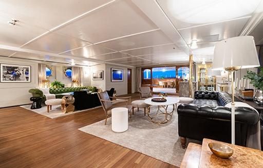 Expansive main salon on board superyacht SHEMARA