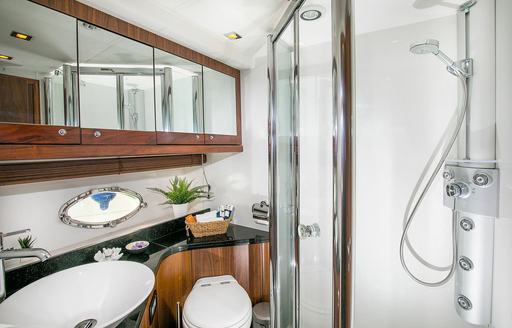 Private ensuite attached to a guest cabin onboard private yacht charter MEDITERRANI IV