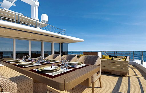 al fresco dining area on board superyacht Illusion Plus