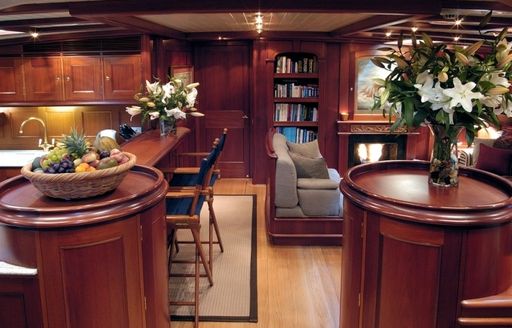 bar in open-plan main salon on board charter yacht SHAMOUN 