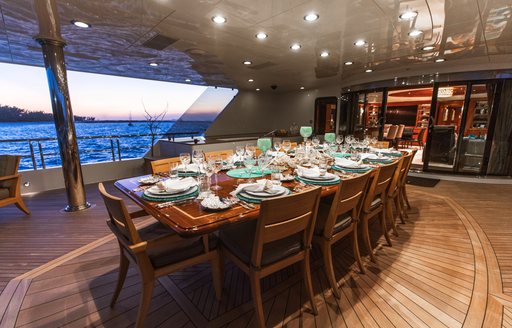 Motor yacht skyfall's alfresco dining area