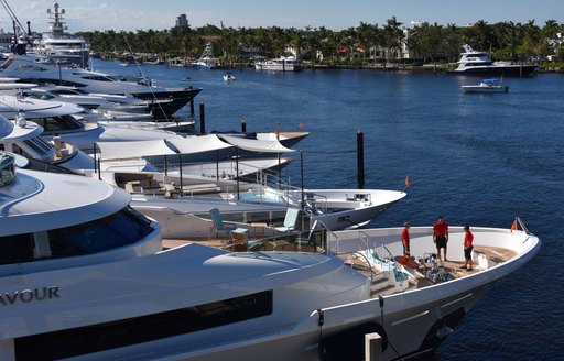 superyachts line up for the Fort Lauderdale Boat Show 2017