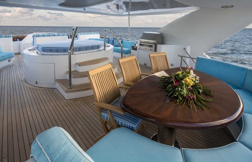 Superyacht 'Lady Bee''s newly refitted deck Jacuzzi and seating area