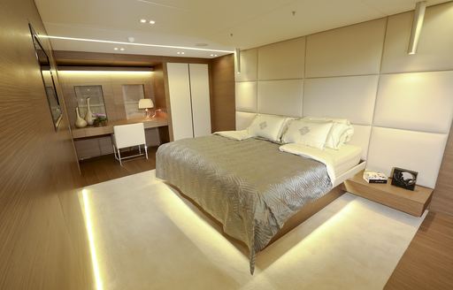 contemporary master suite on board luxury yacht OURANOS