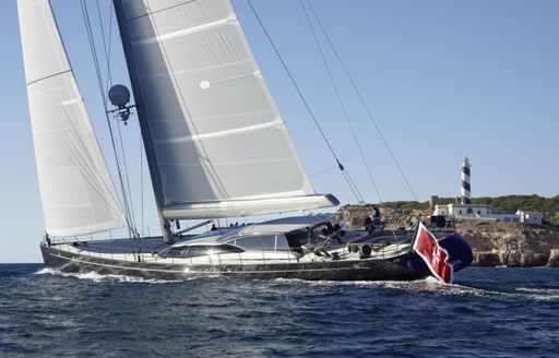 Side view of a sailing yacht attending the regatta 