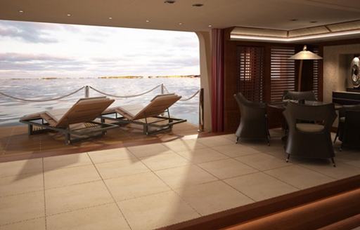 fold down sea terrace with sun loungers on board luxury yacht VICKI