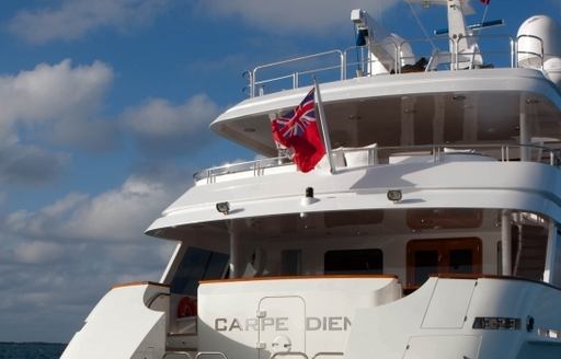 The aft deck and stern of luxury yacht 'Carpe Diem II'