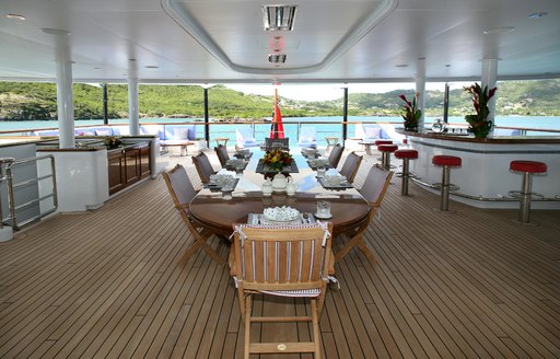 outdoor dining and bar on board luxury yacht ‘Northern Star’ 