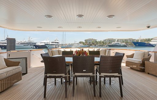 alfresco dining setup on board charter yacht PRAXIS 