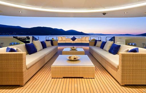 main deck aft alfresco lounge on board motor yacht Mary-Jean II 