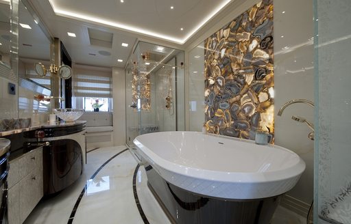 en-suite bathroom with art deco touches on board luxury yacht SCORPION 
