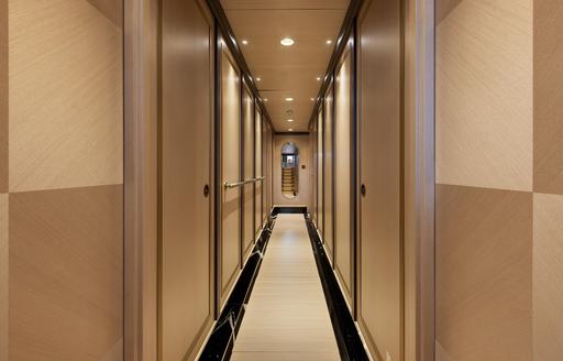Corridor with beige aesthetics onboard sailing yacht charter SALLYNA