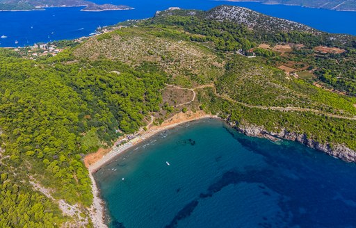 Aerial view over Sunj Beach in Dubrovnik in Croatia