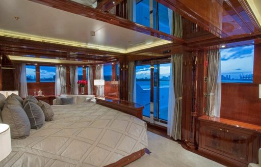 The master cabin featured on board luxury yacht 'Double Down'