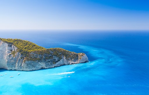 Island of Zakynthos, surrounded by blue water 