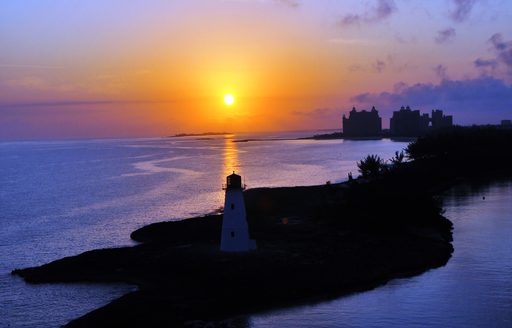 An island in the Bahamas at twilight