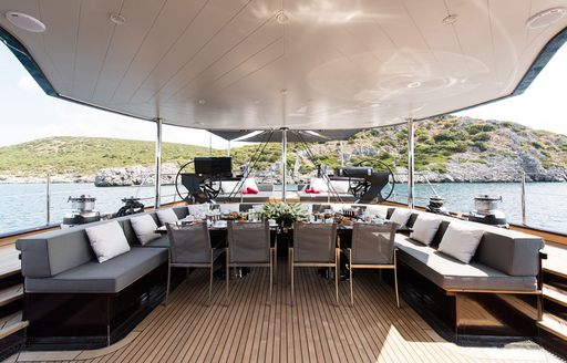 alfresco dining area on board luxury yacht Rox Star