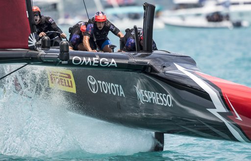 close up of Emirates Team New Zealand competing in the 35th America's Cup in Bermuda