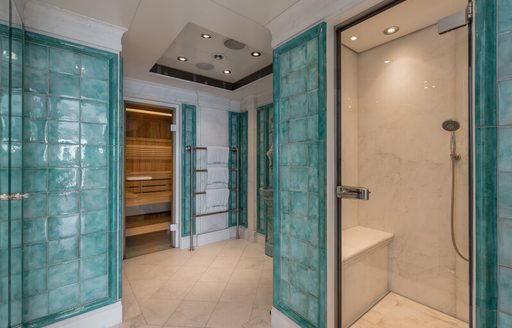 Sauna and steam shower spa facilities onboard charter yacht CARINTHIA VII 