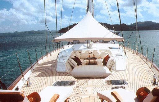 chic deck with lounging areas on board charter yacht LUDYNOSA G