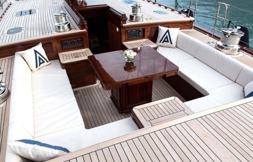 The alfresco dining option on board sailing yacht Tempus Fugit