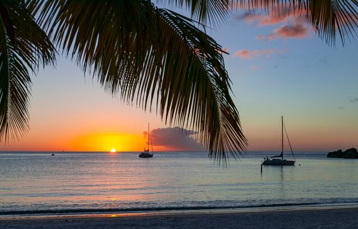 Beautiful beach on the island of St Lucia in the Caribbean at sunset